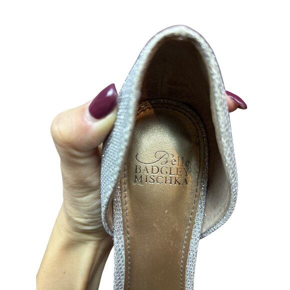 Belle Badgley Mischka Women's 6 Silver Rhinestones Peep Toe Heels Wedding Formal - Picture 10 of 13